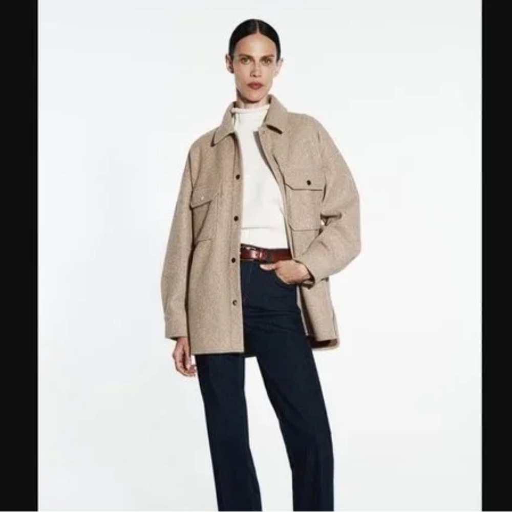 ZARA Oatmeal Wool Blend Shacket – Size Large – Snap Front